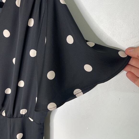 ANN TAYLOR Black Polka Dot Flutter Sleeve Midi / Maci A Line Dress Size 4 - Picture 4 of 9